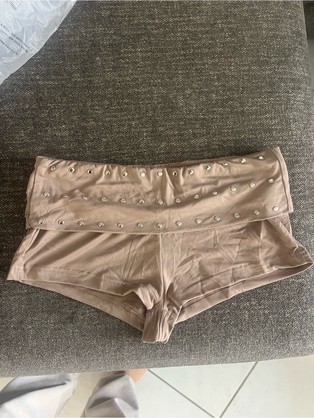 Women’s Studded Fold-Over Shorts - Nude